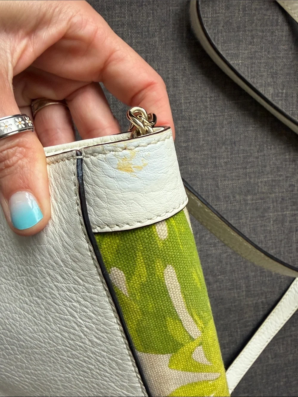 kate spade White and Green Palm Leaf Wristlet Clutch
